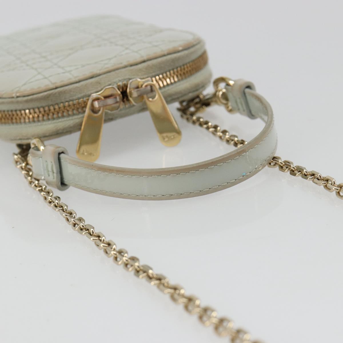 Christian Dior Cannage Phone Pouch Chain Bag Patent Light Blue Gold Auth 185556