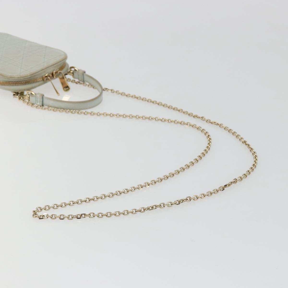 Christian Dior Cannage Phone Pouch Chain Bag Patent Light Blue Gold Auth 185556