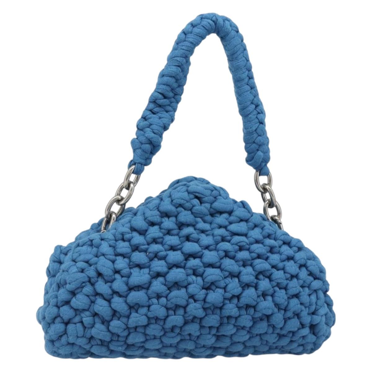 BOTTEGA VENETA Top Handle Bag Hand Bag Cotton Jersey Blue Silver Auth 185557A