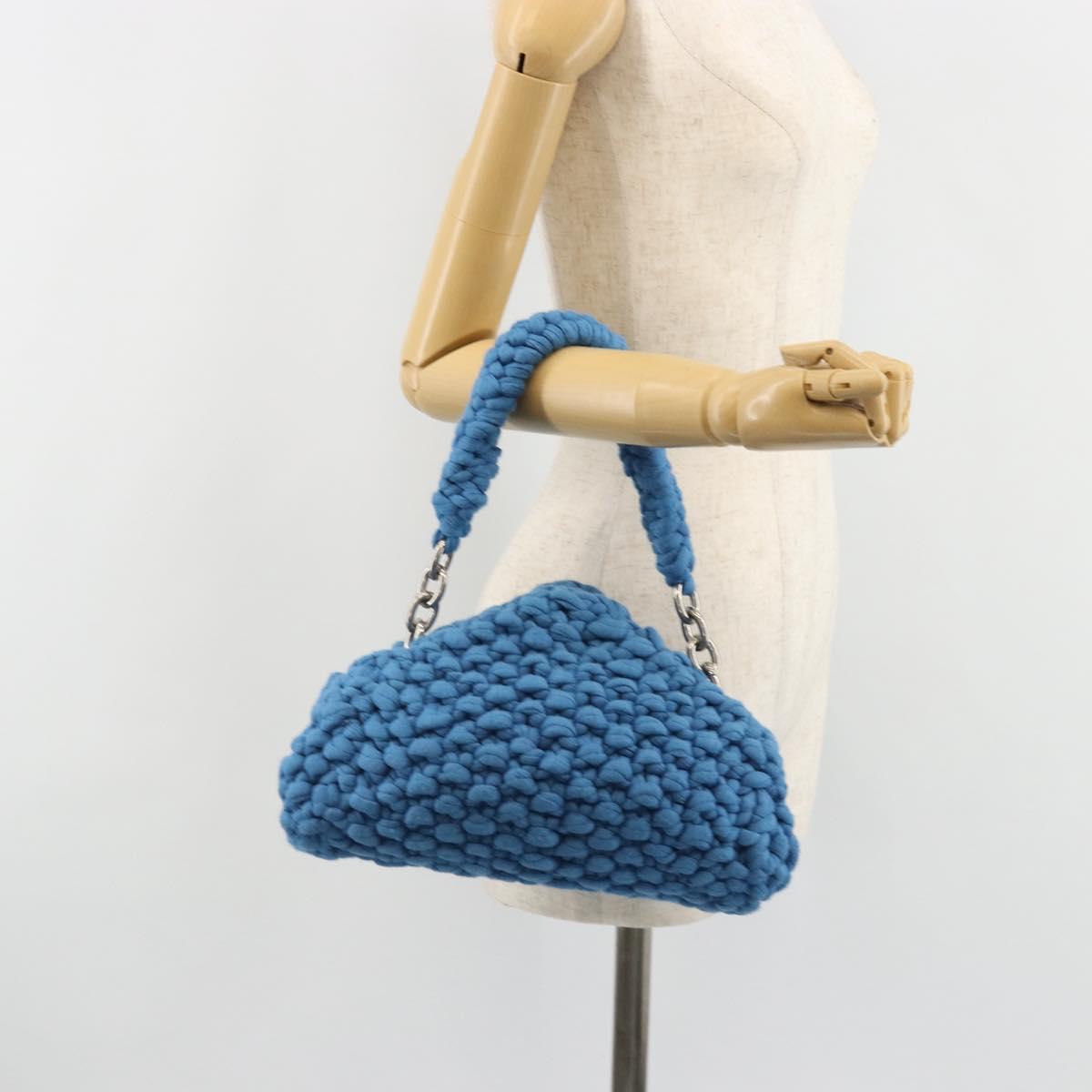 BOTTEGA VENETA Top Handle Bag Hand Bag Cotton Jersey Blue Silver Auth 185557A