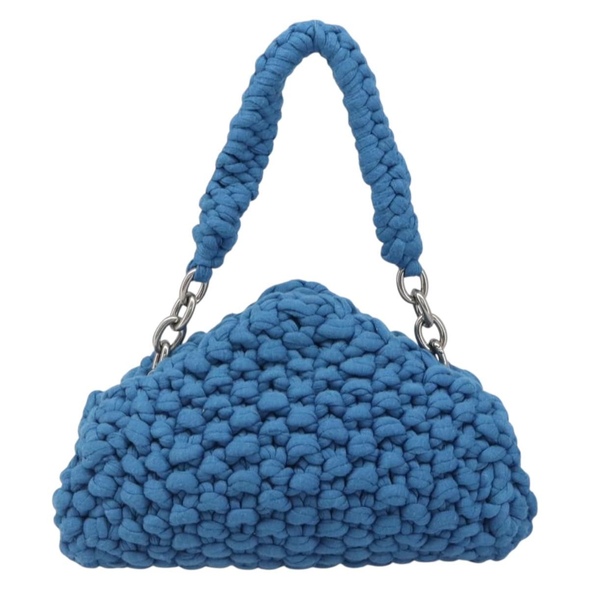 BOTTEGA VENETA Top Handle Bag Hand Bag Cotton Jersey Blue Silver Auth 185557A