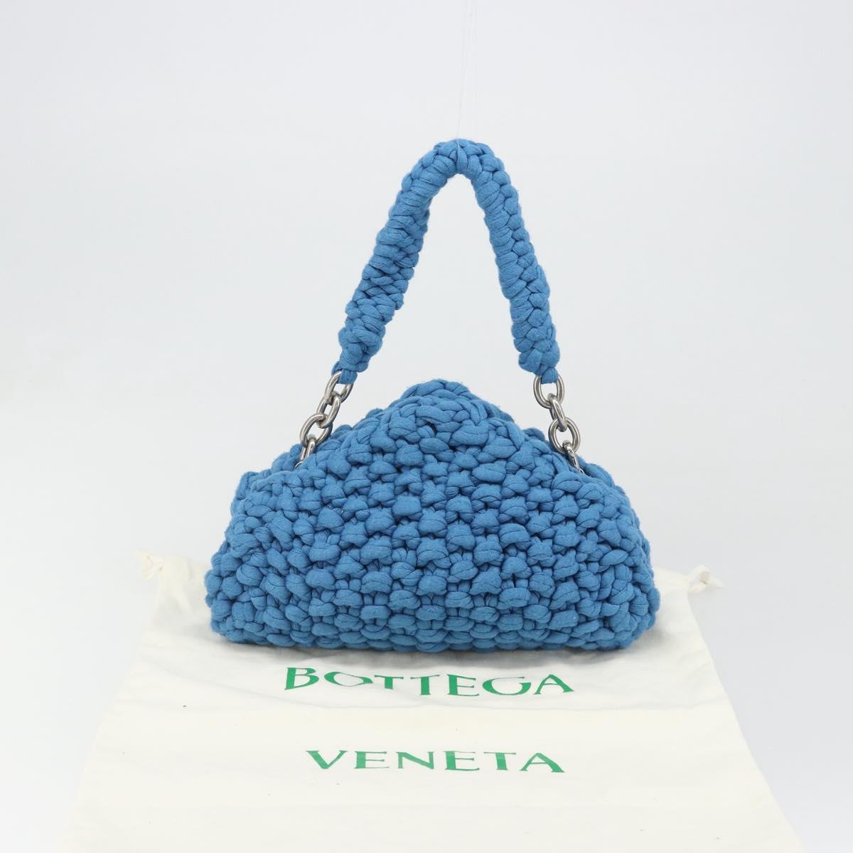 BOTTEGA VENETA Top Handle Bag Hand Bag Cotton Jersey Blue Silver Auth 185557A