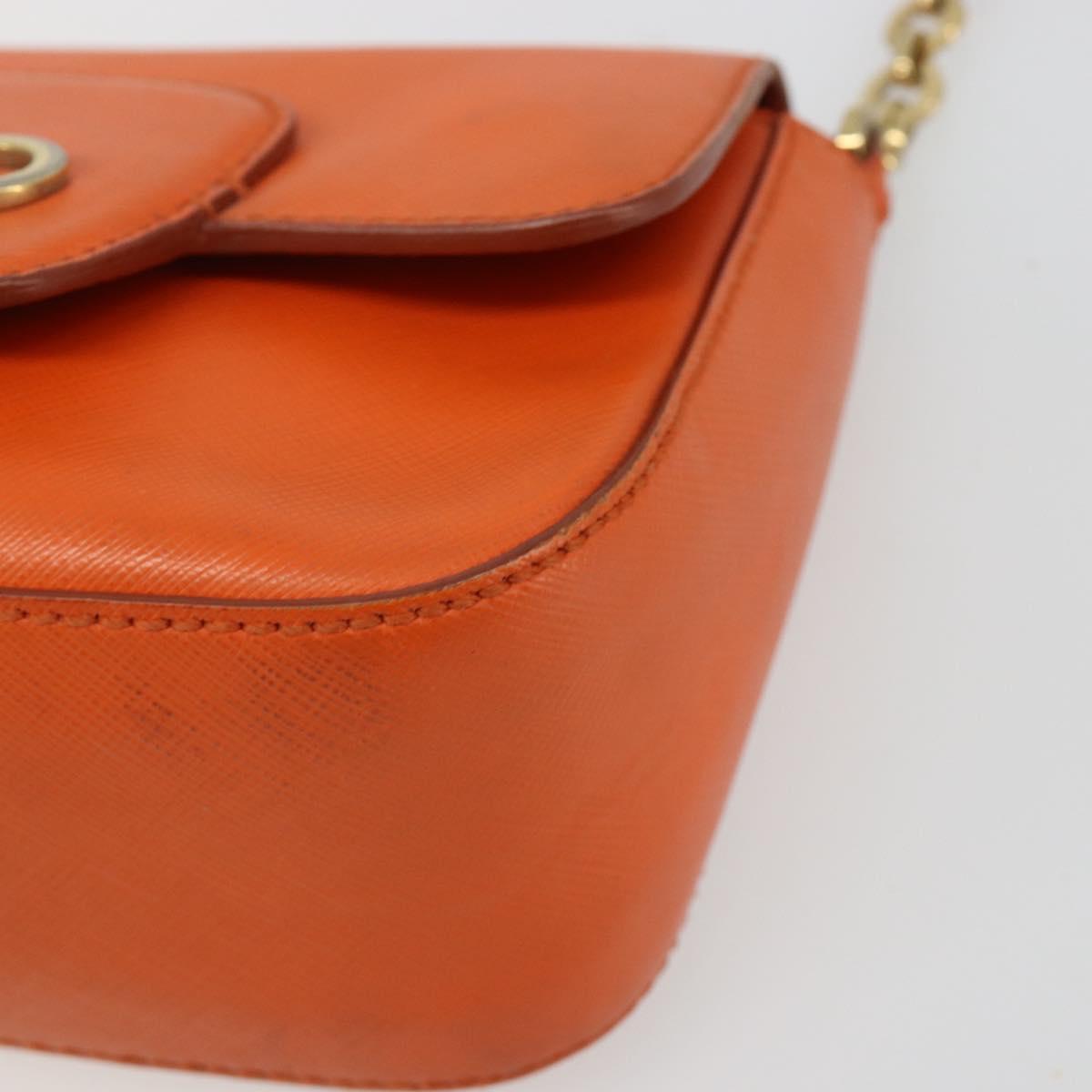 Salvatore Ferragamo Gancini Chain Shoulder Bag Leather Orange Gold Auth 185560