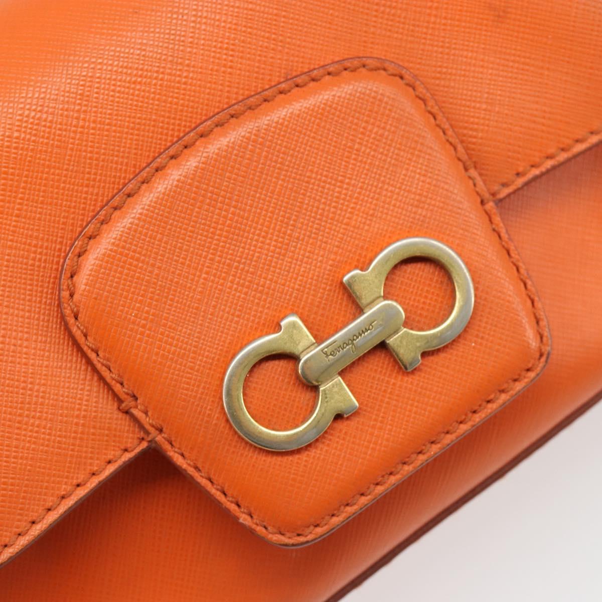 Salvatore Ferragamo Gancini Chain Shoulder Bag Leather Orange Gold Auth 185560