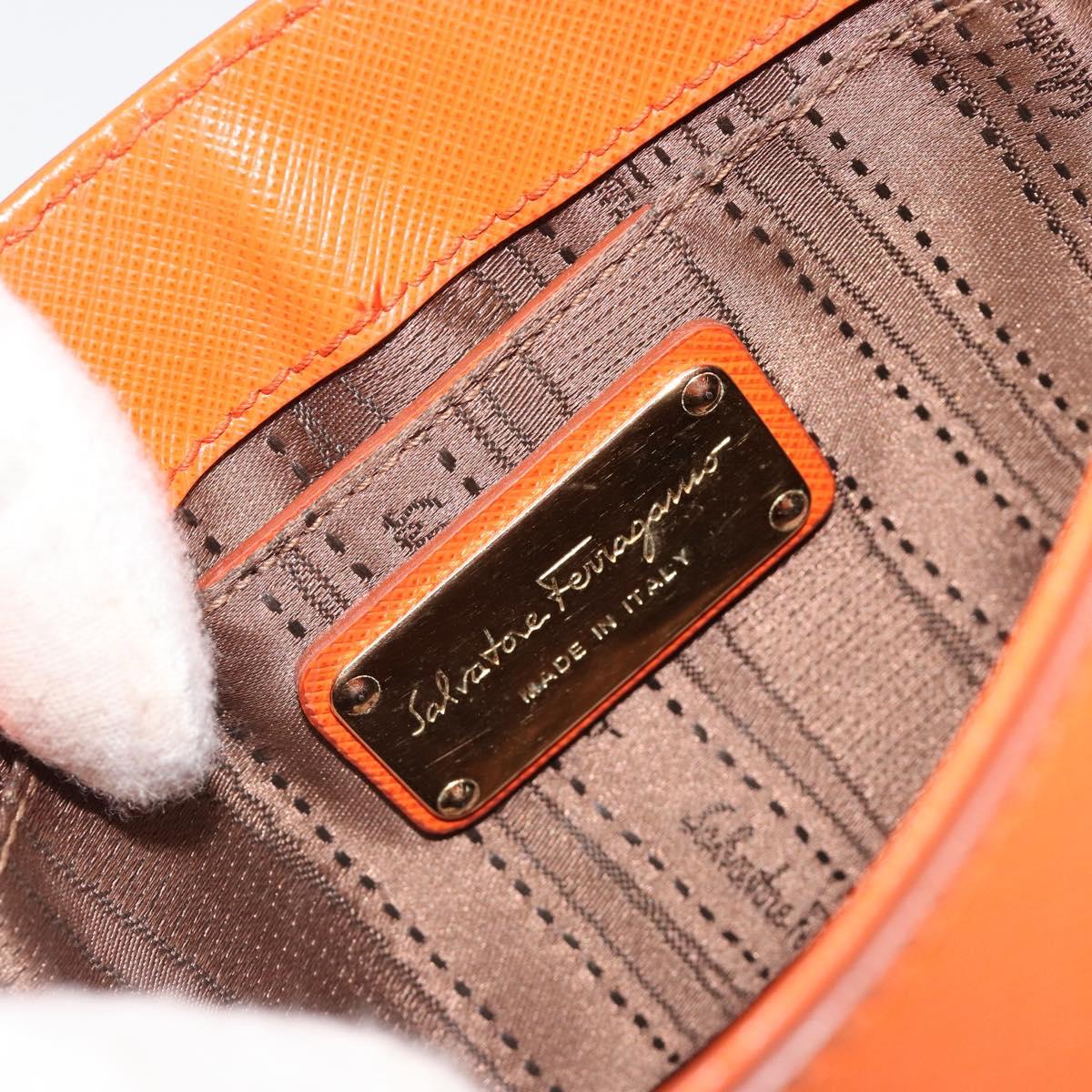 Salvatore Ferragamo Gancini Chain Shoulder Bag Leather Orange Gold Auth 185560