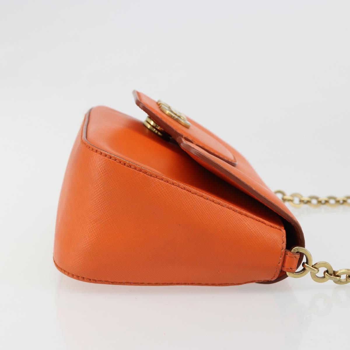 Salvatore Ferragamo Gancini Chain Shoulder Bag Leather Orange Gold Auth 185560