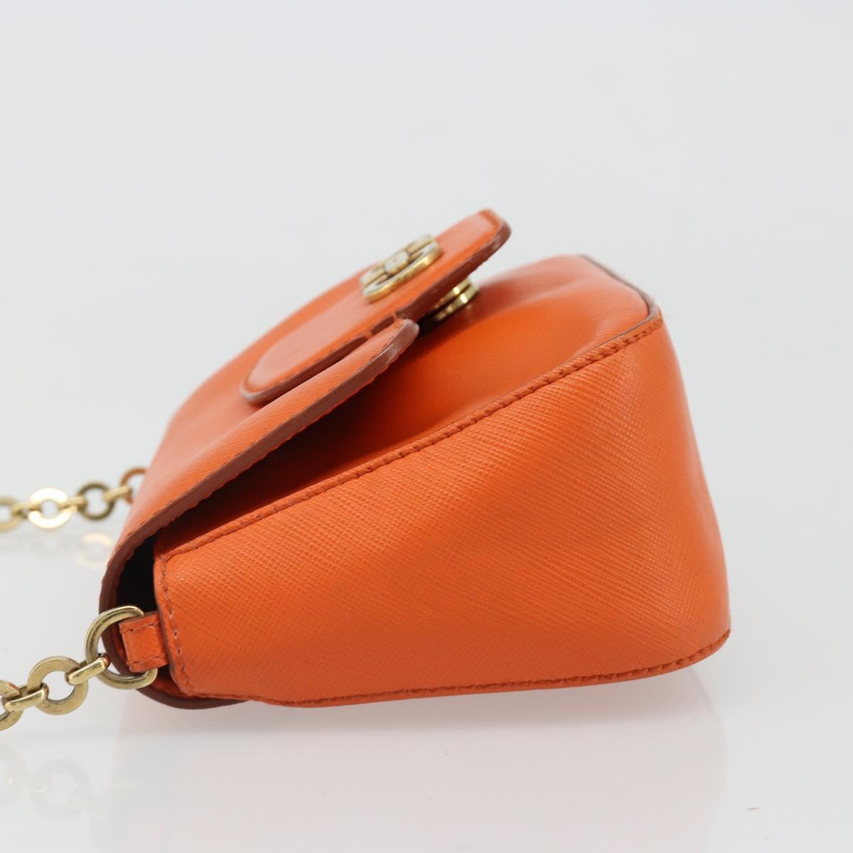 Salvatore Ferragamo Gancini Chain Shoulder Bag Leather Orange Gold Auth 185560