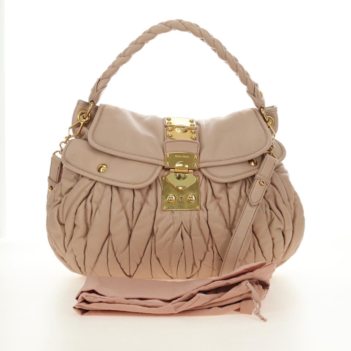 Miu Miu Matelasse Shoulder Bag Leather 2way Pink Gold Auth 185581M