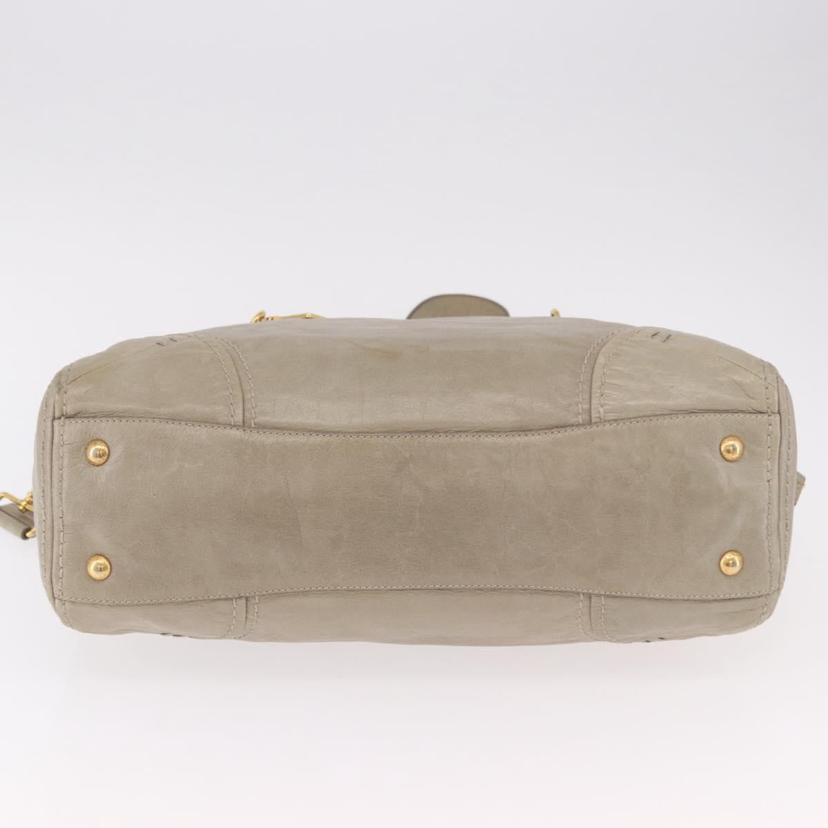PRADA Hand Bag Leather 2way Khaki Gold Auth 185582A