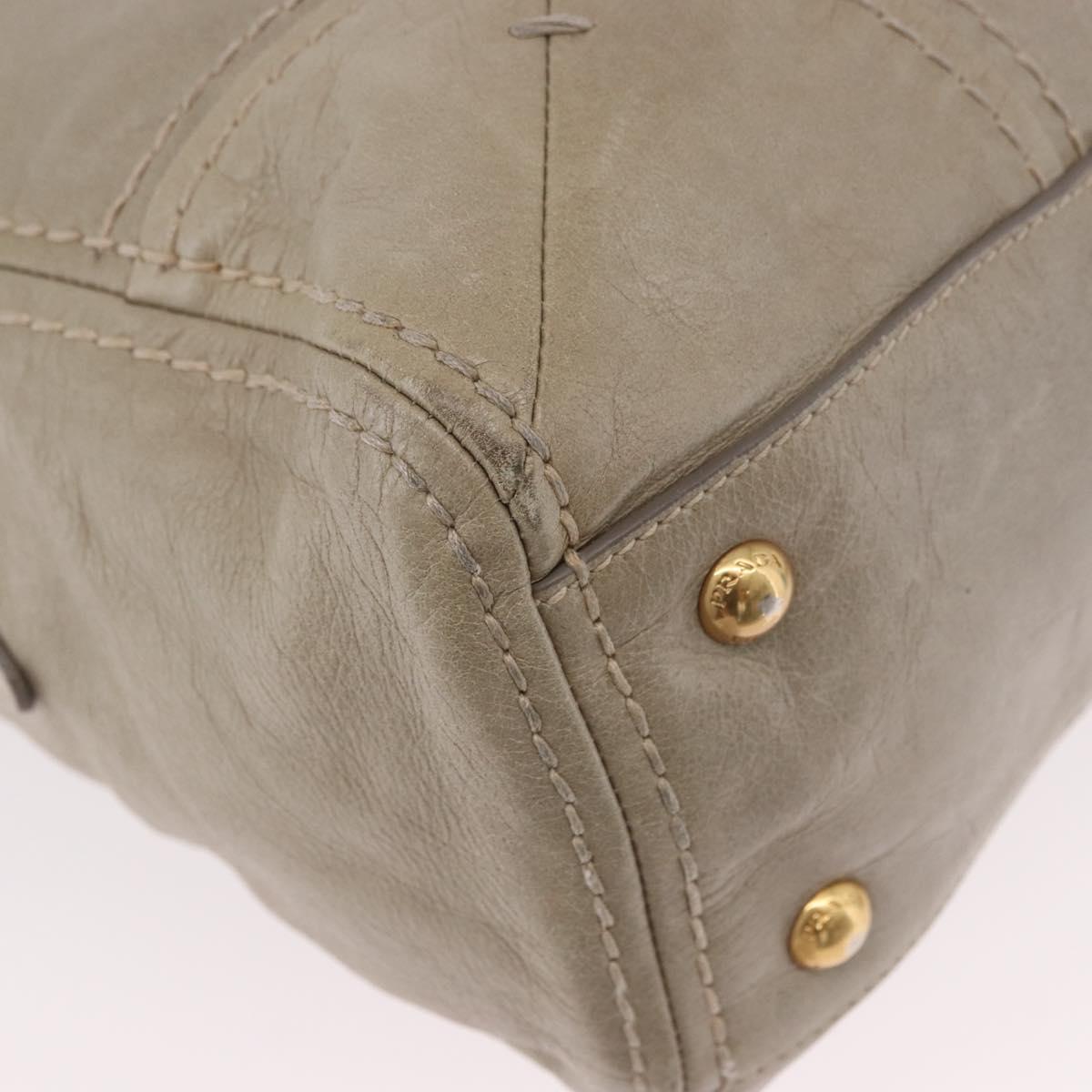 PRADA Hand Bag Leather 2way Khaki Gold Auth 185582A