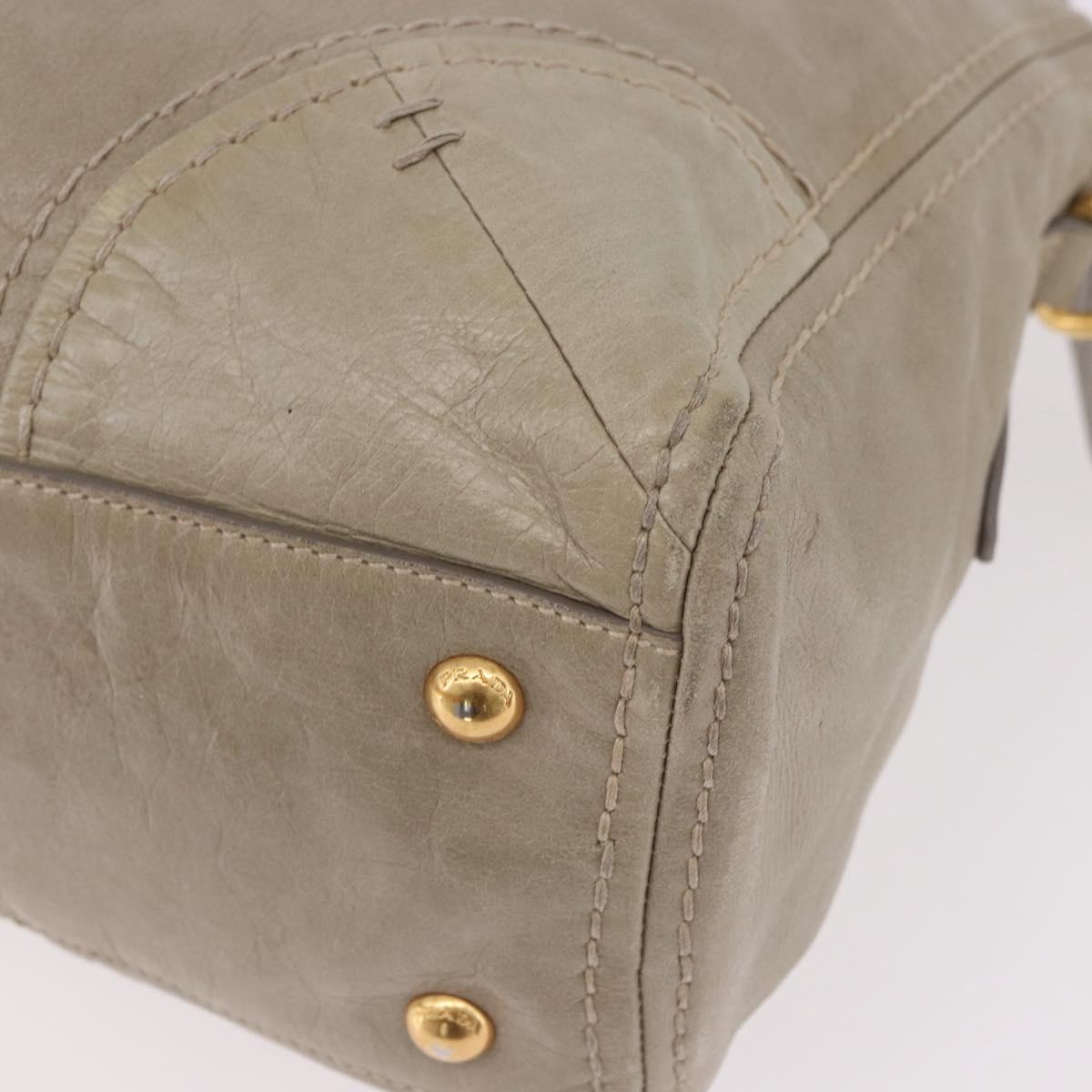 PRADA Hand Bag Leather 2way Khaki Gold Auth 185582A