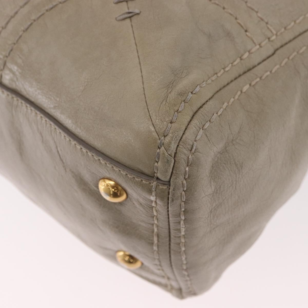 PRADA Hand Bag Leather 2way Khaki Gold Auth 185582A