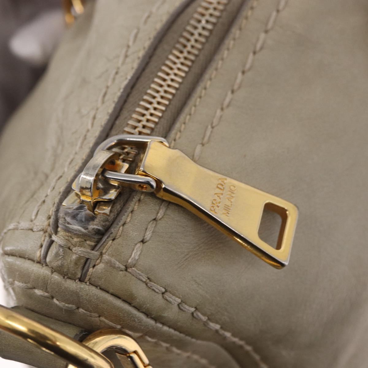 PRADA Hand Bag Leather 2way Khaki Gold Auth 185582A