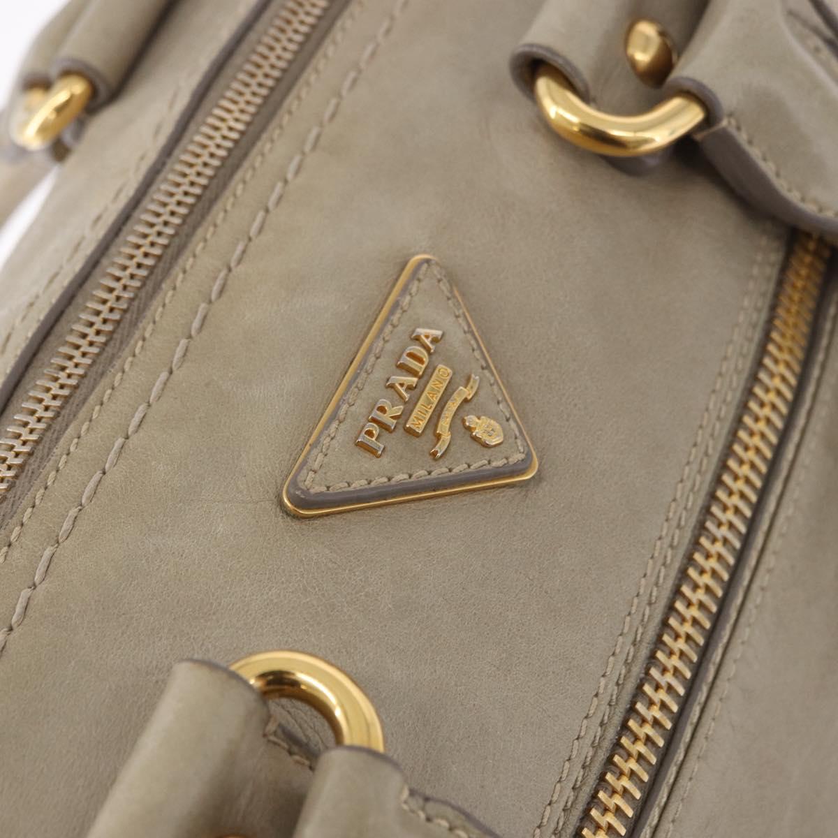 PRADA Hand Bag Leather 2way Khaki Gold Auth 185582A