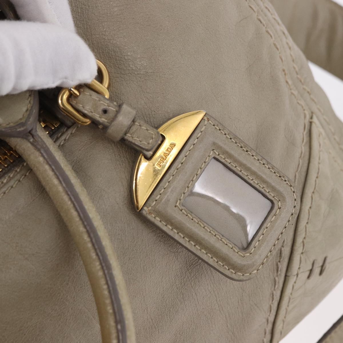 PRADA Hand Bag Leather 2way Khaki Gold Auth 185582A