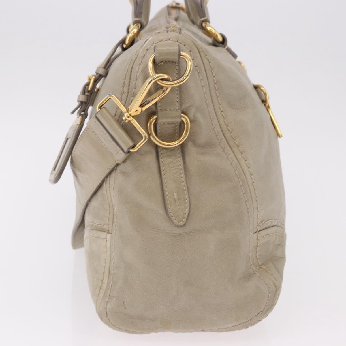 PRADA Hand Bag Leather 2way Khaki Gold Auth 185582A