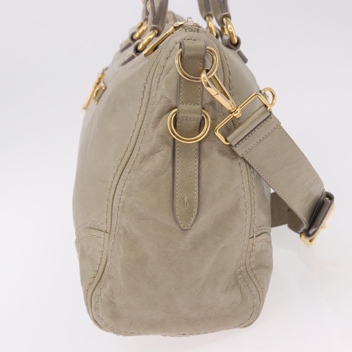 PRADA Hand Bag Leather 2way Khaki Gold Auth 185582A