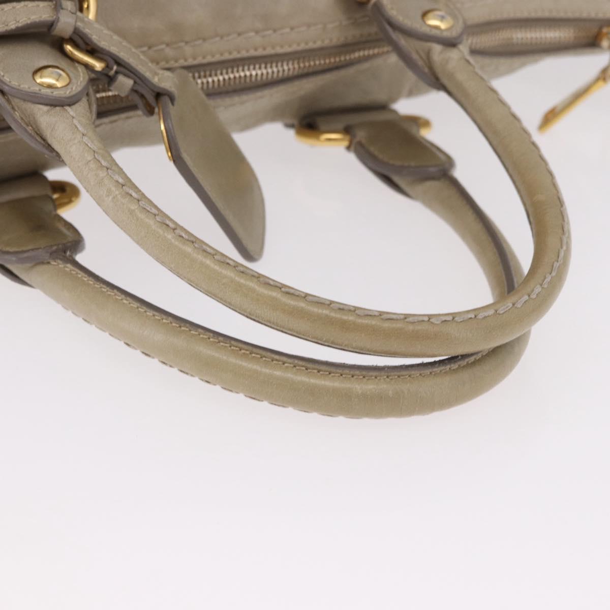 PRADA Hand Bag Leather 2way Khaki Gold Auth 185582A