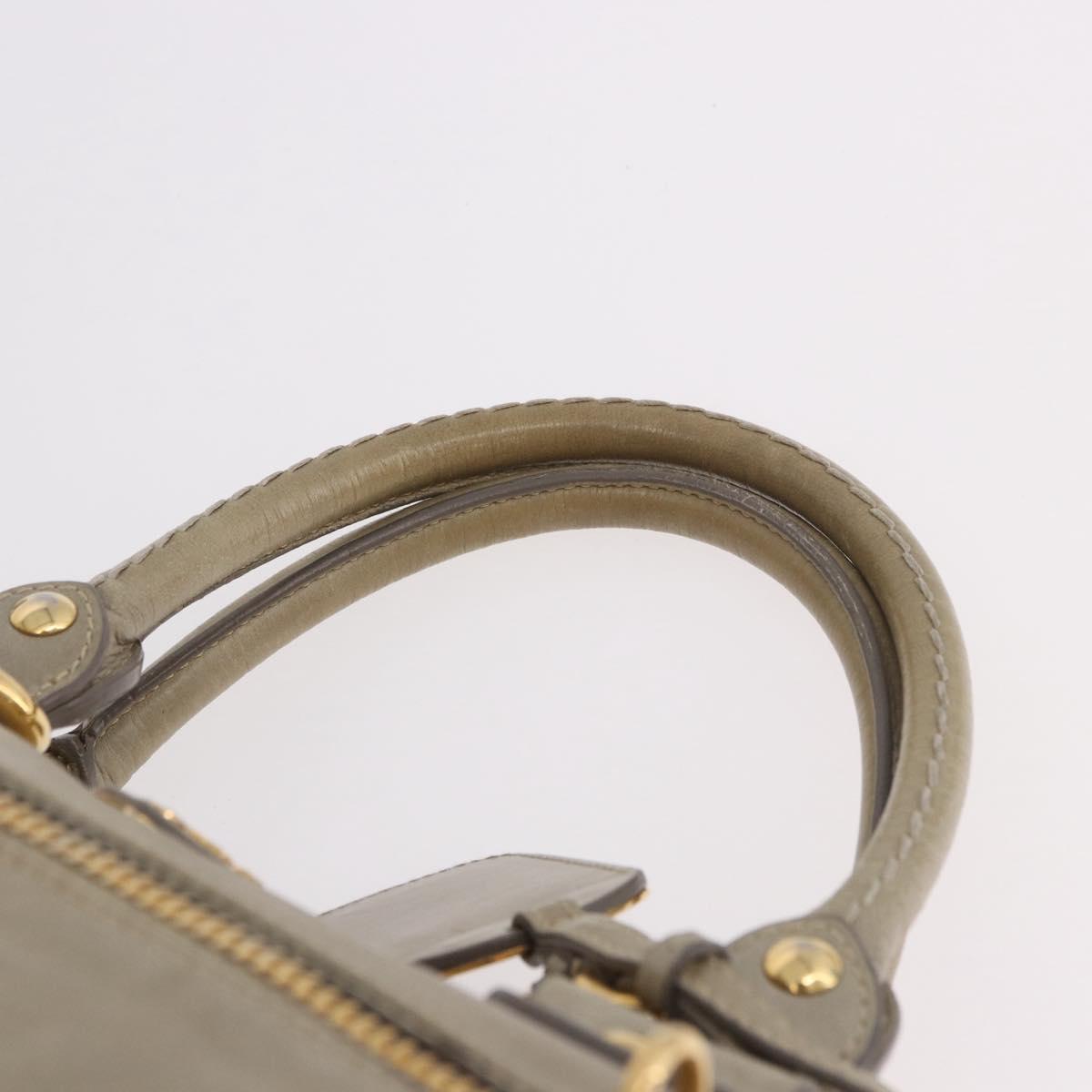 PRADA Hand Bag Leather 2way Khaki Gold Auth 185582A