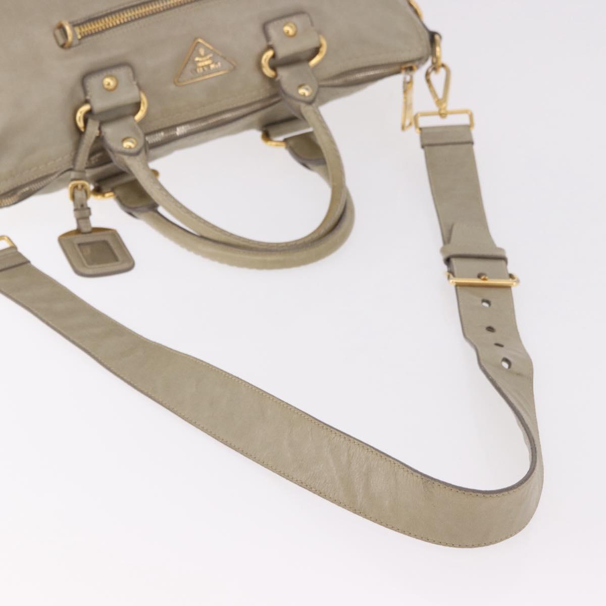 PRADA Hand Bag Leather 2way Khaki Gold Auth 185582A