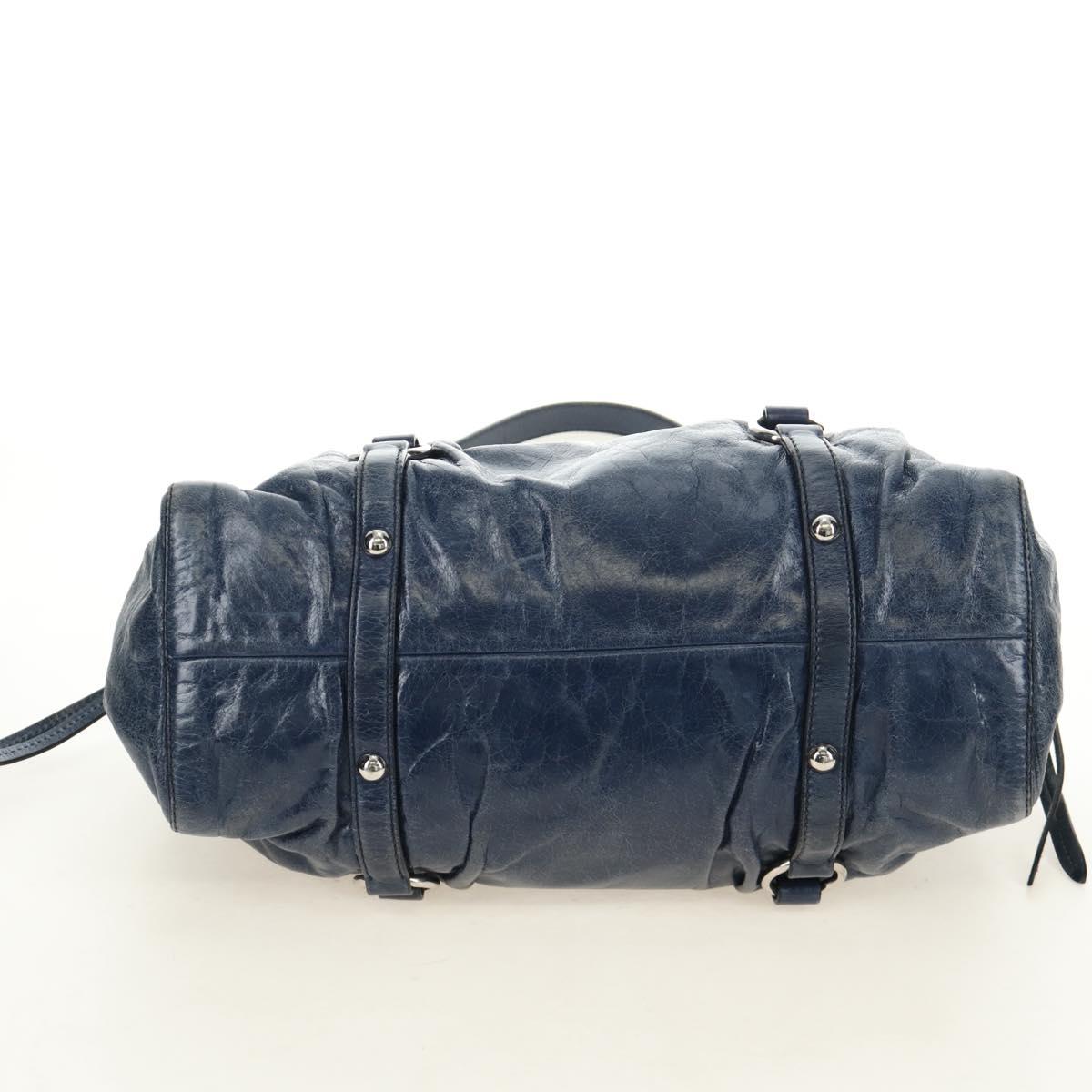 Miu Miu Hand Bag Leather 2way Navy Silver Auth 185583M