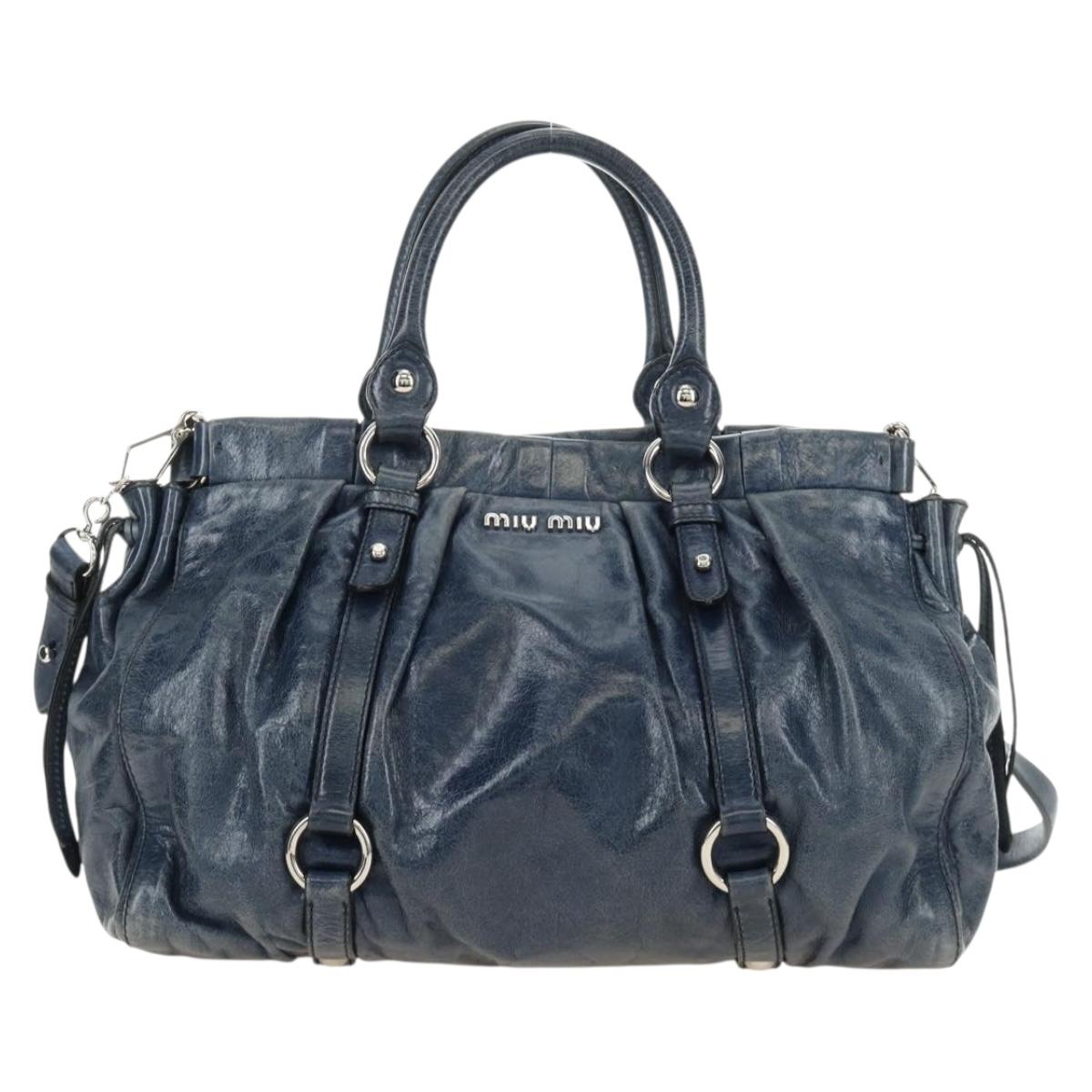 Miu Miu Hand Bag Leather 2way Navy Silver Auth 185583M