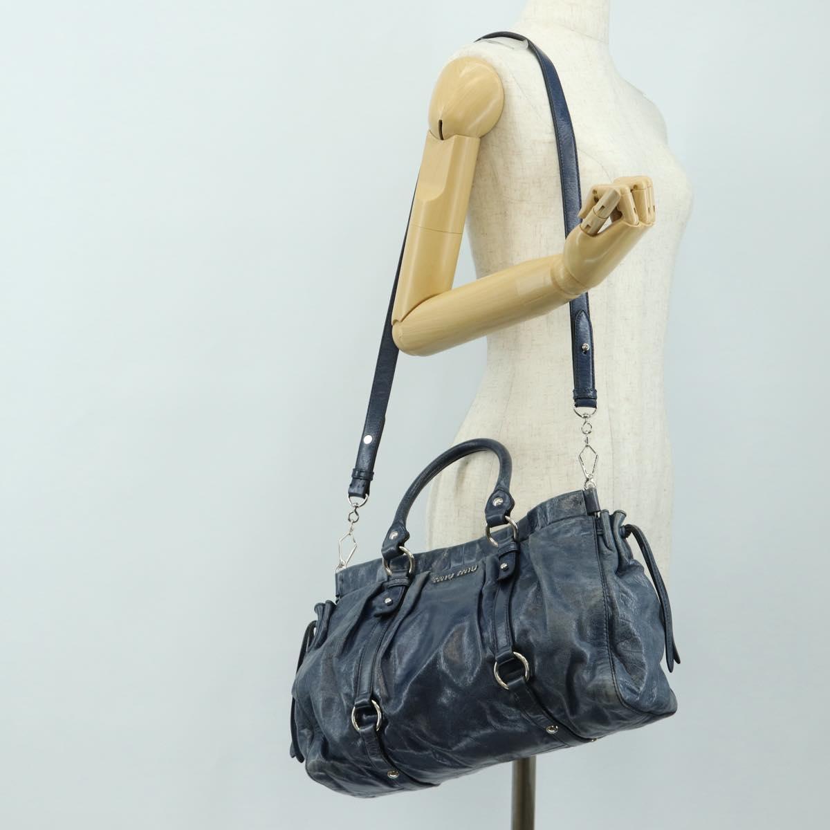 Miu Miu Hand Bag Leather 2way Navy Silver Auth 185583M
