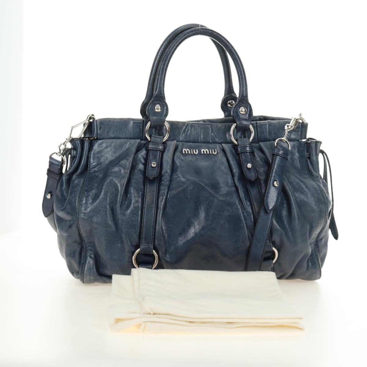 Miu Miu Hand Bag Leather 2way Navy Silver Auth 185583M