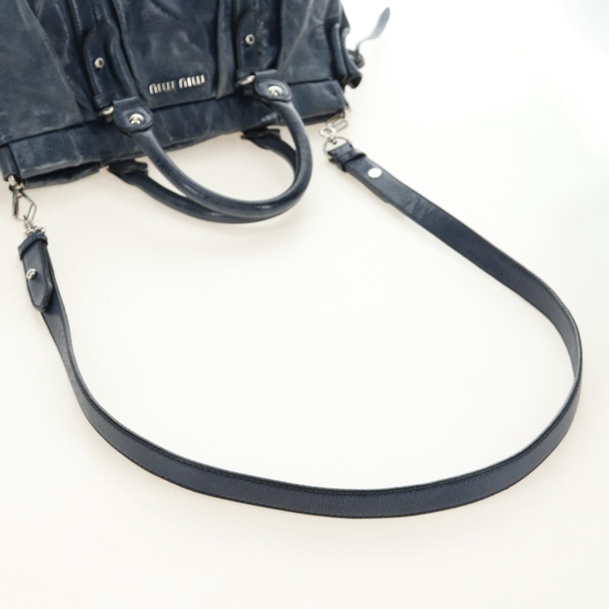 Miu Miu Hand Bag Leather 2way Navy Silver Auth 185583M