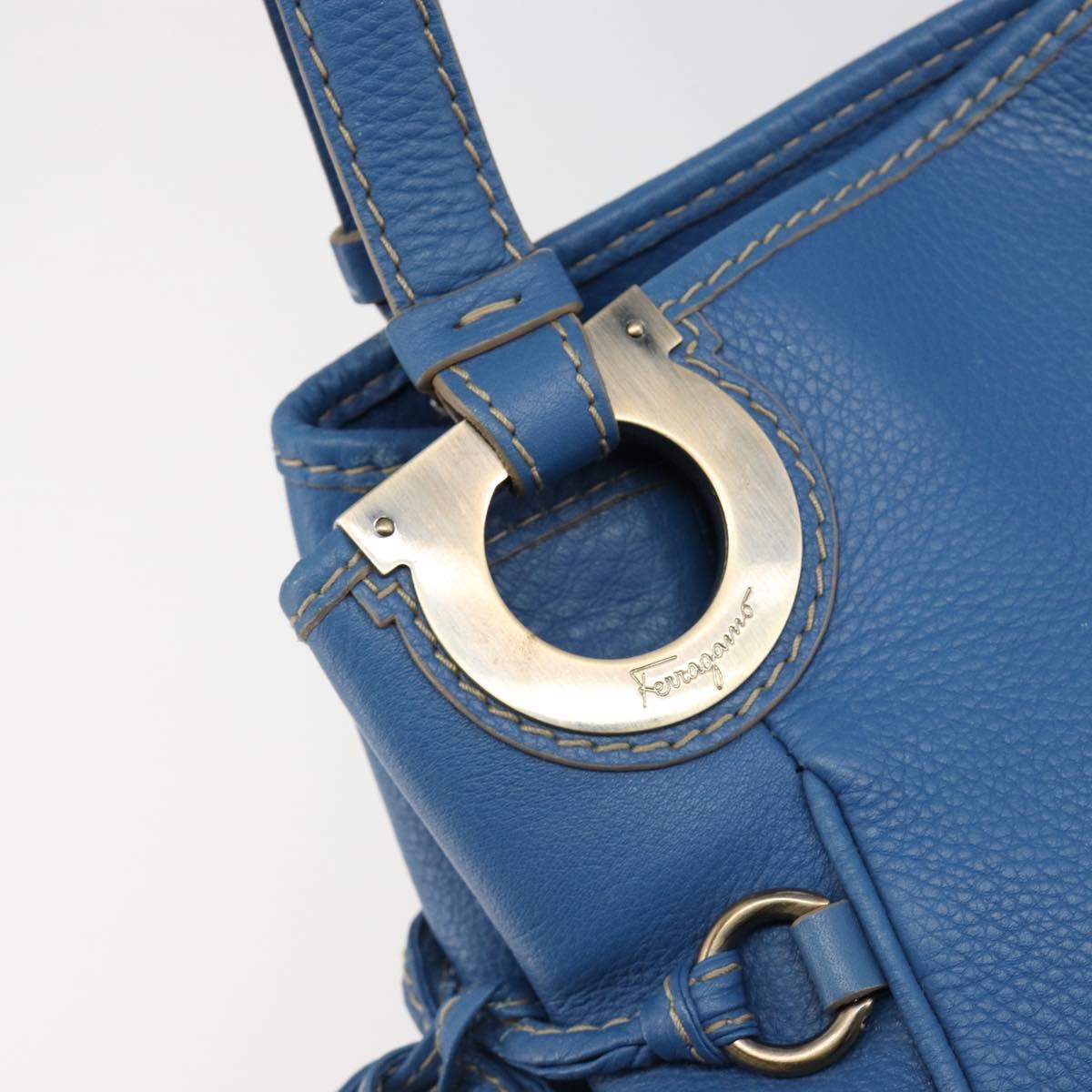 Salvatore Ferragamo Gancini Tote Bag Leather Blue Gold Auth 185584A