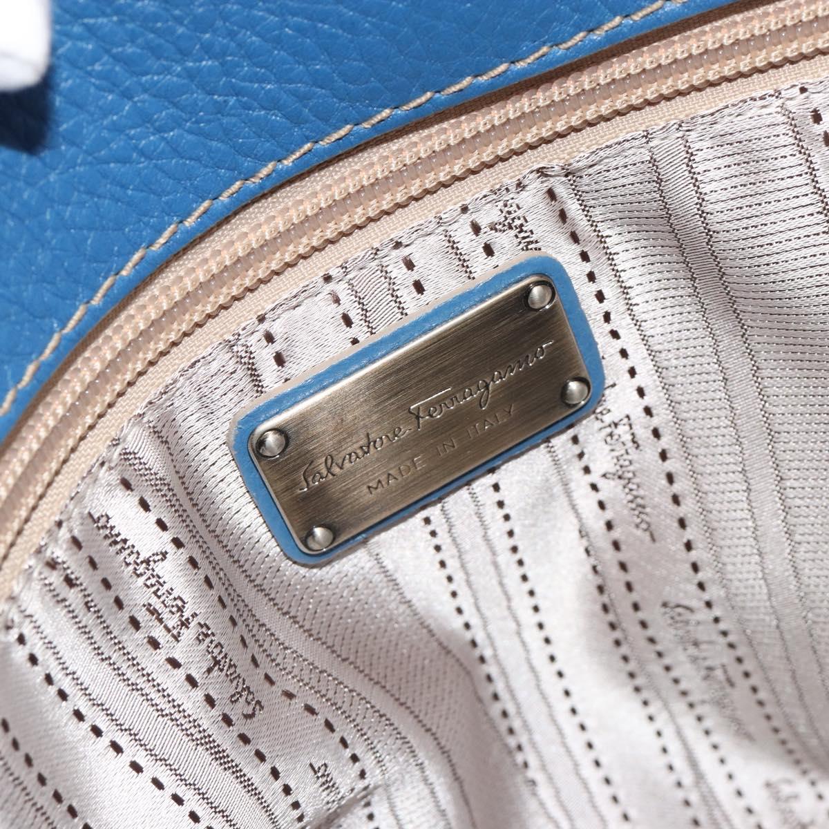 Salvatore Ferragamo Gancini Tote Bag Leather Blue Gold Auth 185584A