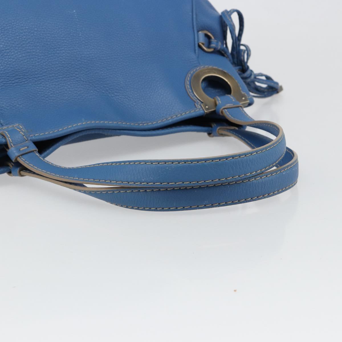 Salvatore Ferragamo Gancini Tote Bag Leather Blue Gold Auth 185584A