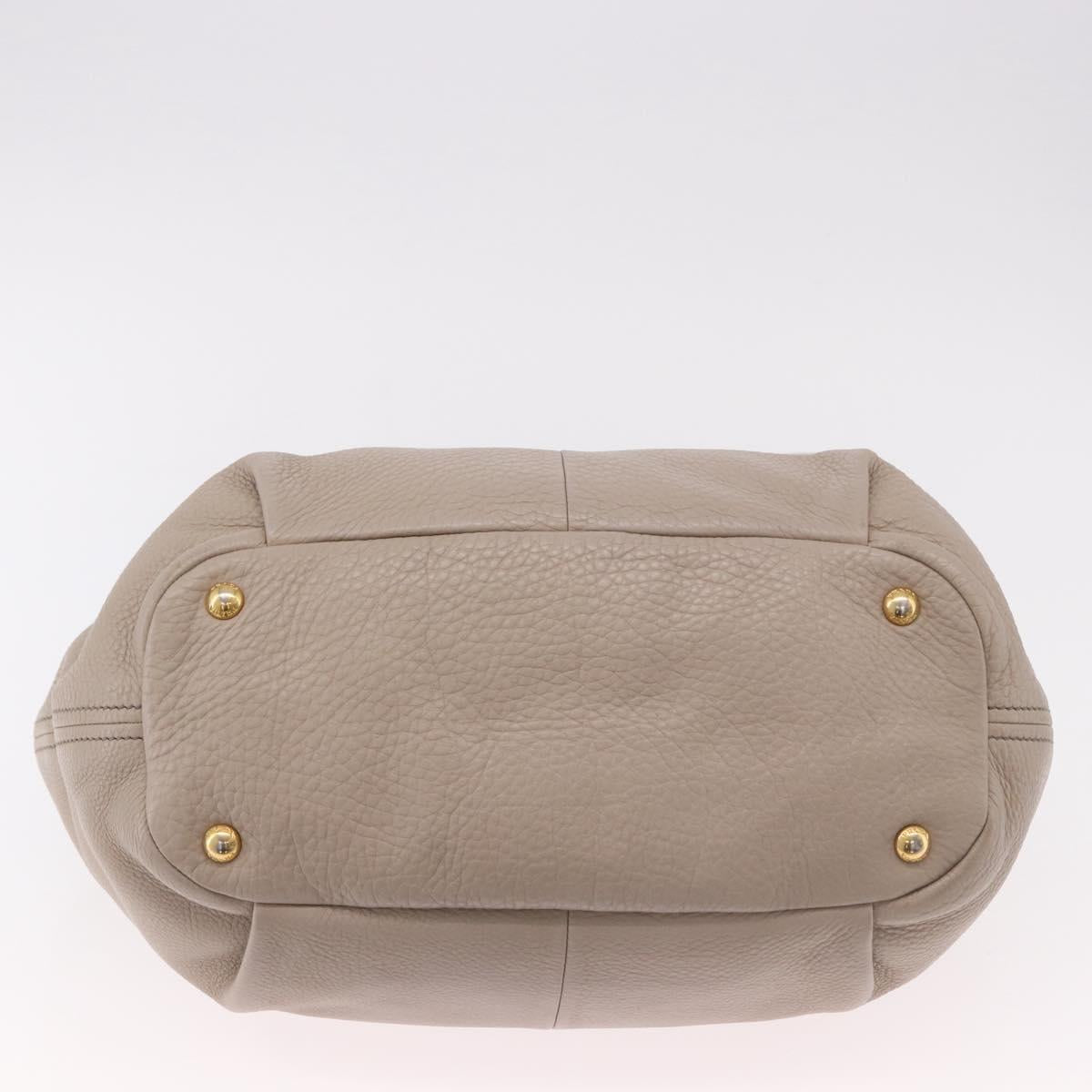 PRADA Tote Bag Leather 2way Beige Gold Auth 185585A