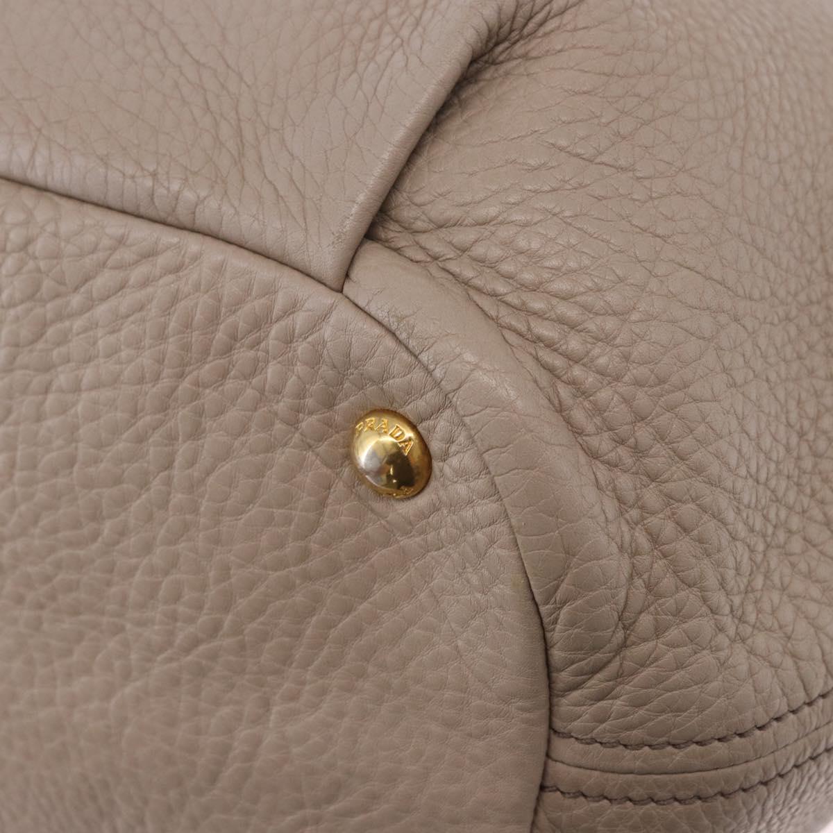 PRADA Tote Bag Leather 2way Beige Gold Auth 185585A