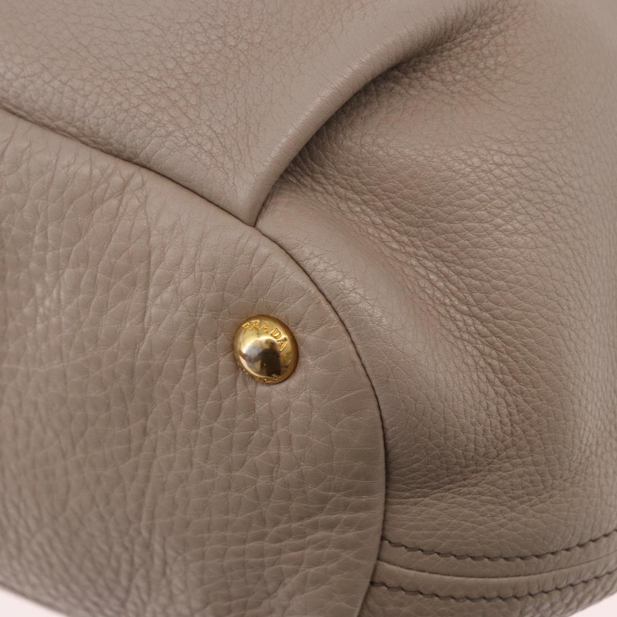 PRADA Tote Bag Leather 2way Beige Gold Auth 185585A