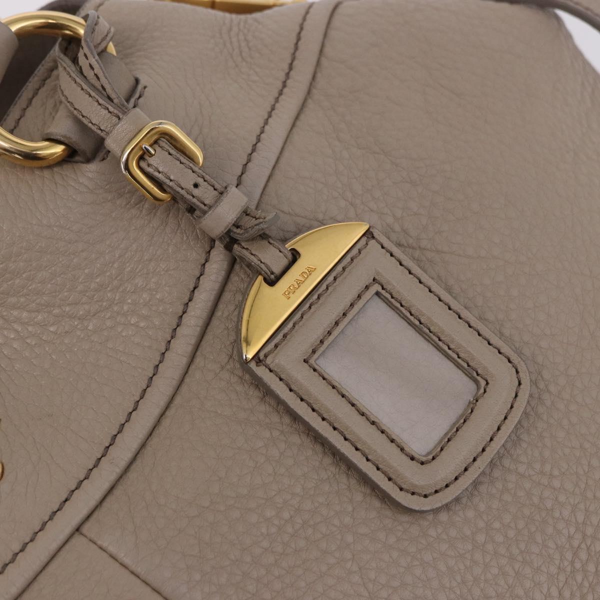 PRADA Tote Bag Leather 2way Beige Gold Auth 185585A