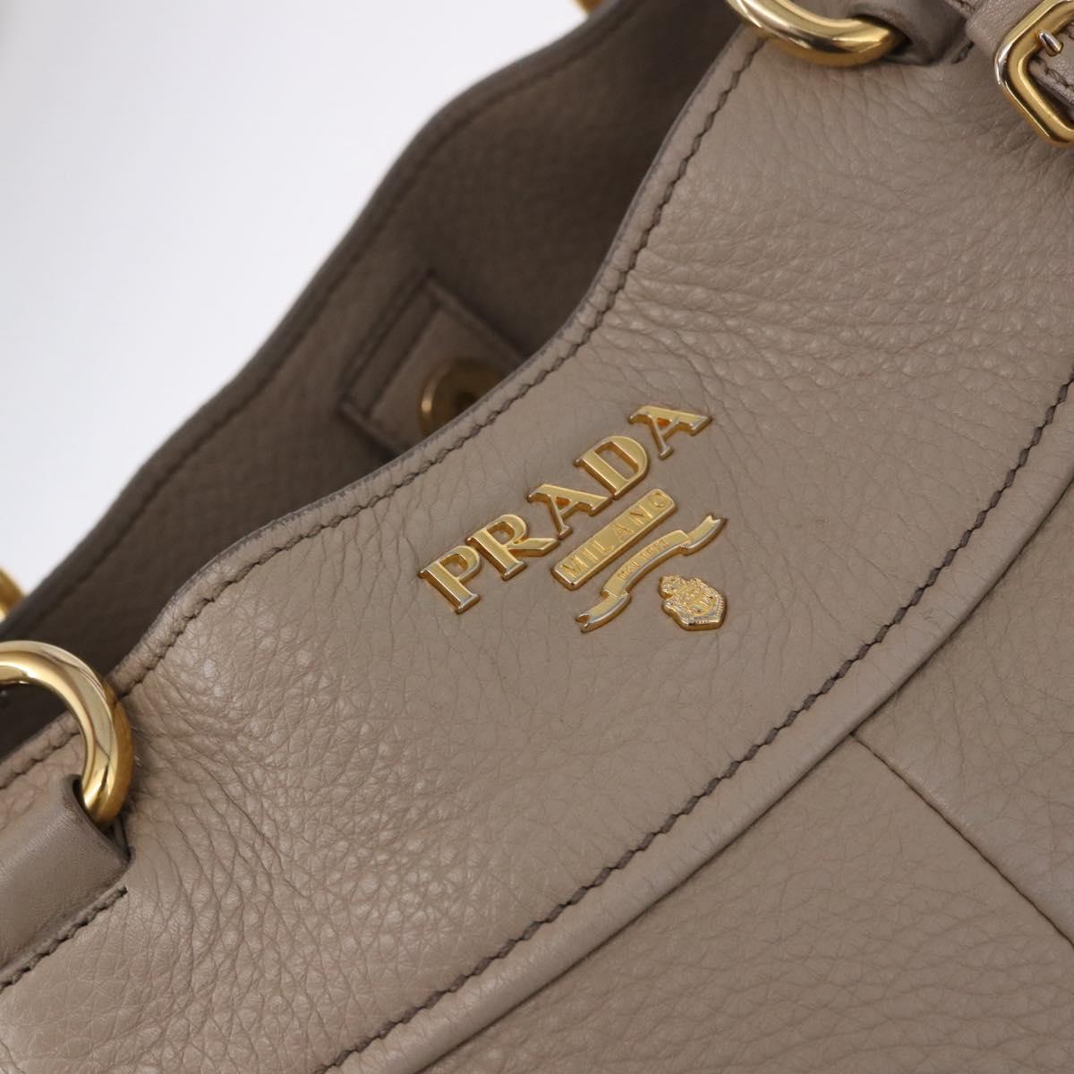 PRADA Tote Bag Leather 2way Beige Gold Auth 185585A