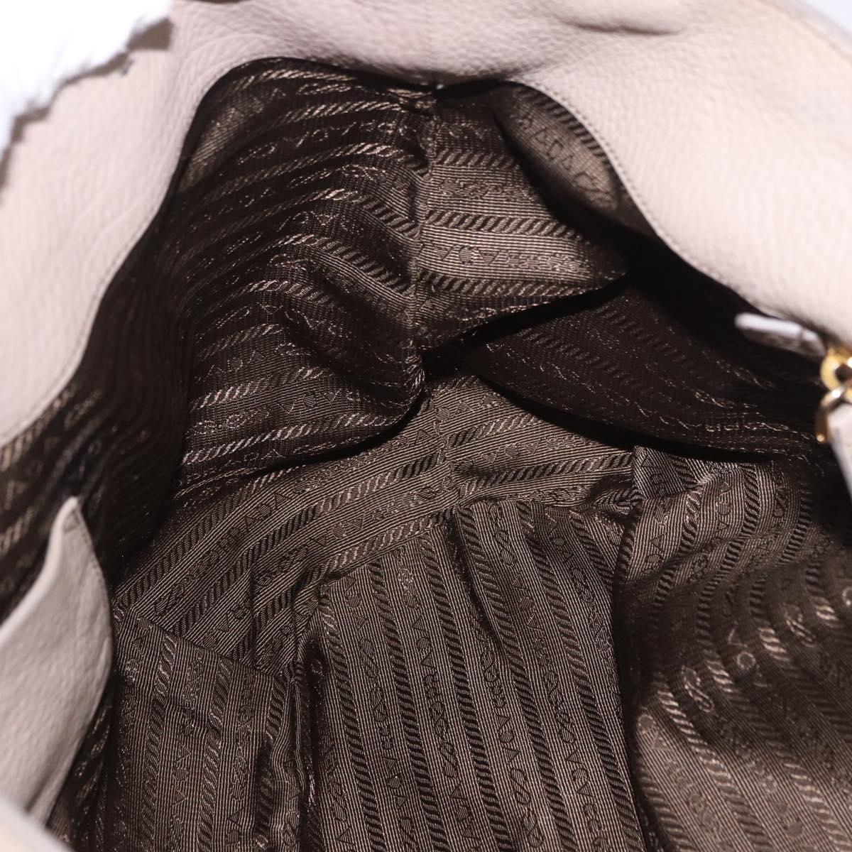 PRADA Tote Bag Leather 2way Beige Gold Auth 185585A