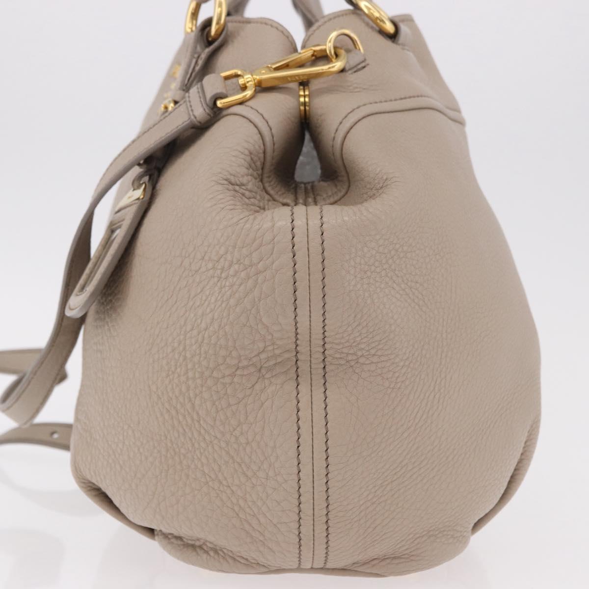 PRADA Tote Bag Leather 2way Beige Gold Auth 185585A