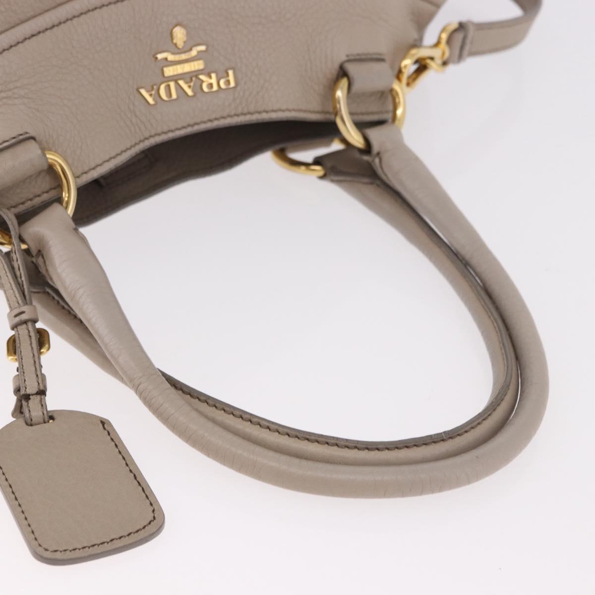 PRADA Tote Bag Leather 2way Beige Gold Auth 185585A