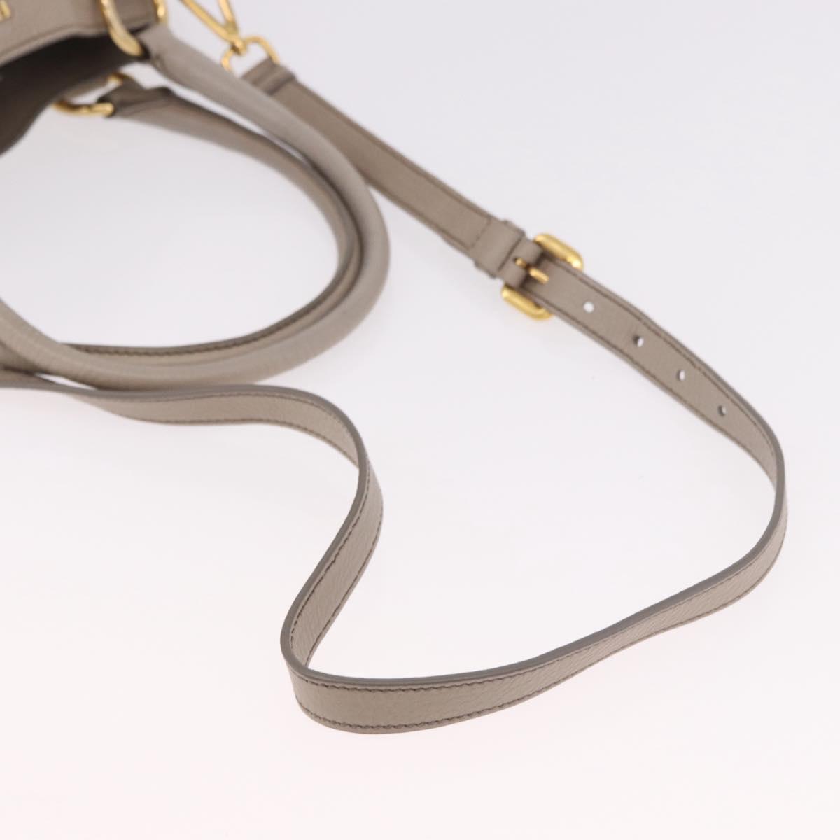 PRADA Tote Bag Leather 2way Beige Gold Auth 185585A