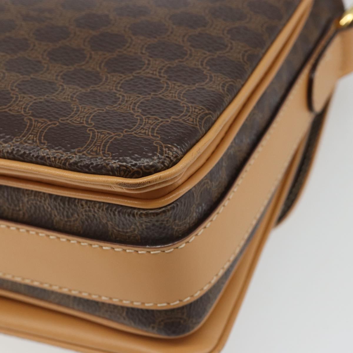 CELINE Macadam Canvas Shoulder Bag PVC Leather Brown Gold Auth 185586A