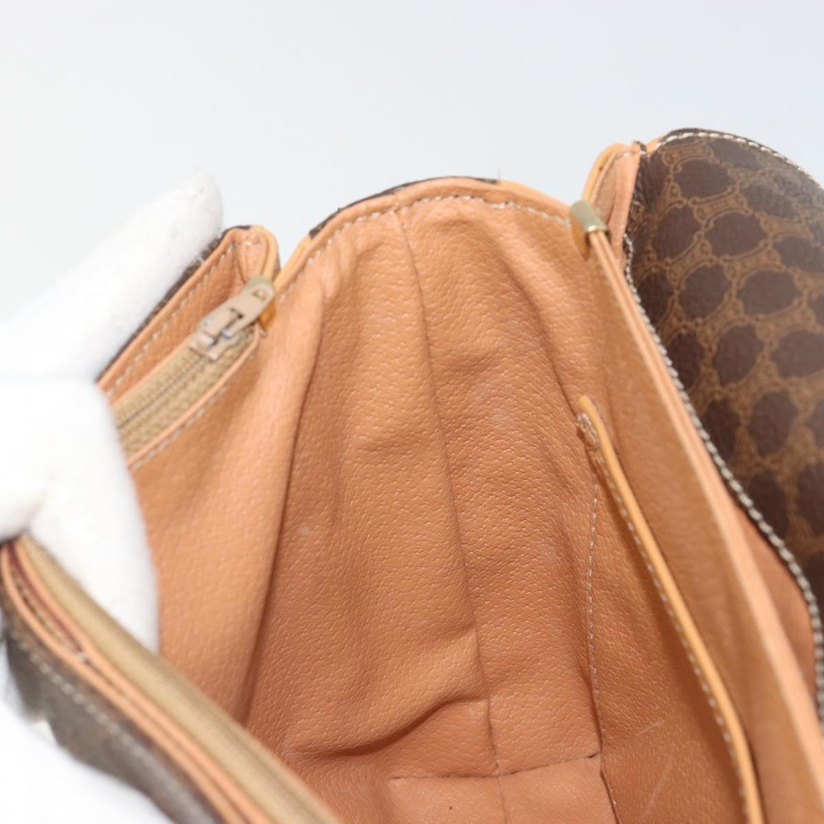 CELINE Macadam Canvas Shoulder Bag PVC Leather Brown Gold Auth 185586A