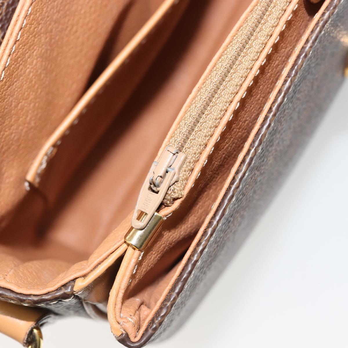 CELINE Macadam Canvas Shoulder Bag PVC Leather Brown Gold Auth 185586A