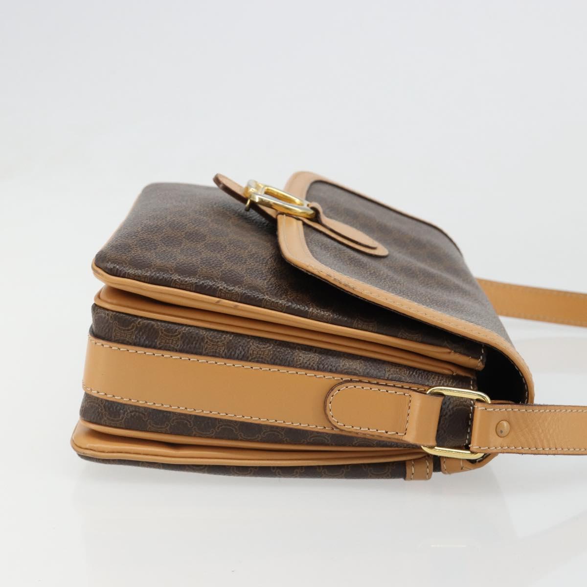 CELINE Macadam Canvas Shoulder Bag PVC Leather Brown Gold Auth 185586A