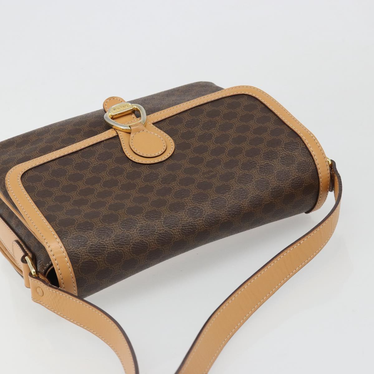 CELINE Macadam Canvas Shoulder Bag PVC Leather Brown Gold Auth 185586A