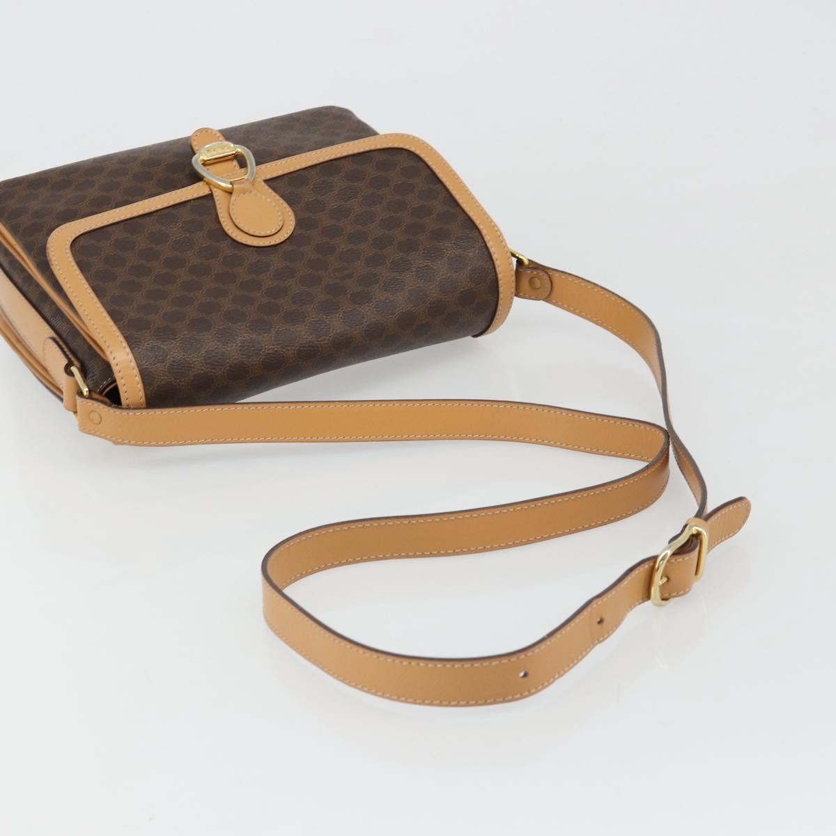 CELINE Macadam Canvas Shoulder Bag PVC Leather Brown Gold Auth 185586A