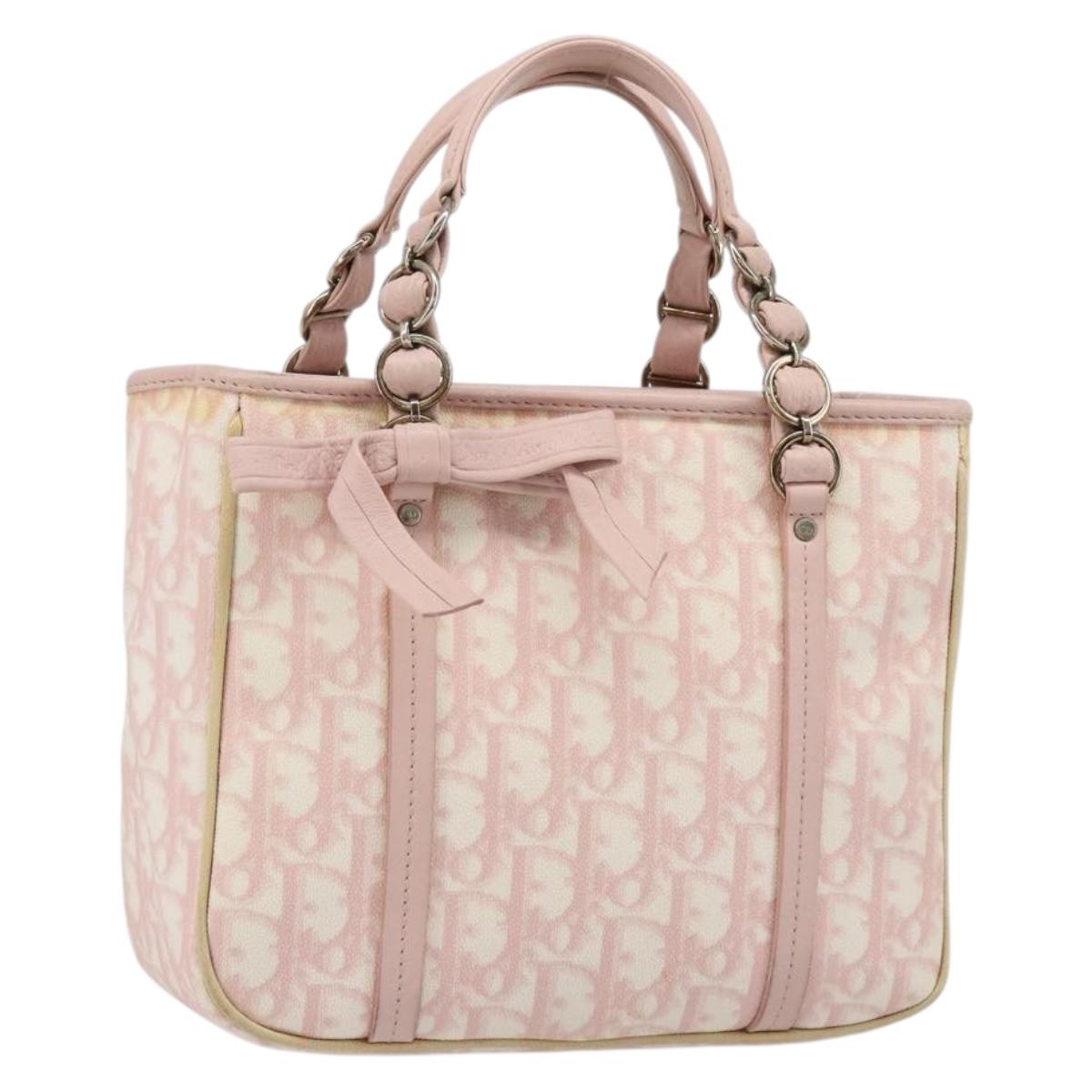 Christian Dior Trotter Canvas Chain Hand Bag PVC Pink Gold Auth 185587A