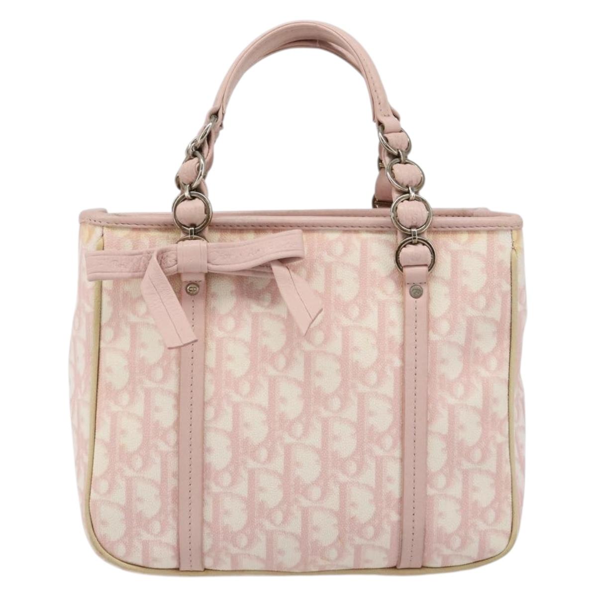 Christian Dior Trotter Canvas Chain Hand Bag PVC Pink Gold Auth 185587A