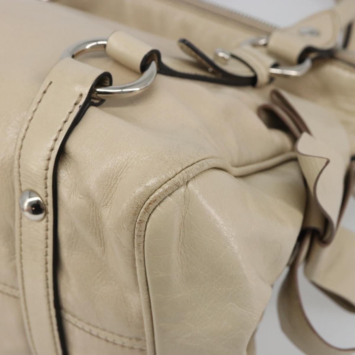 Miu Miu Hand Bag Leather 2way Beige Silver Auth 185589A